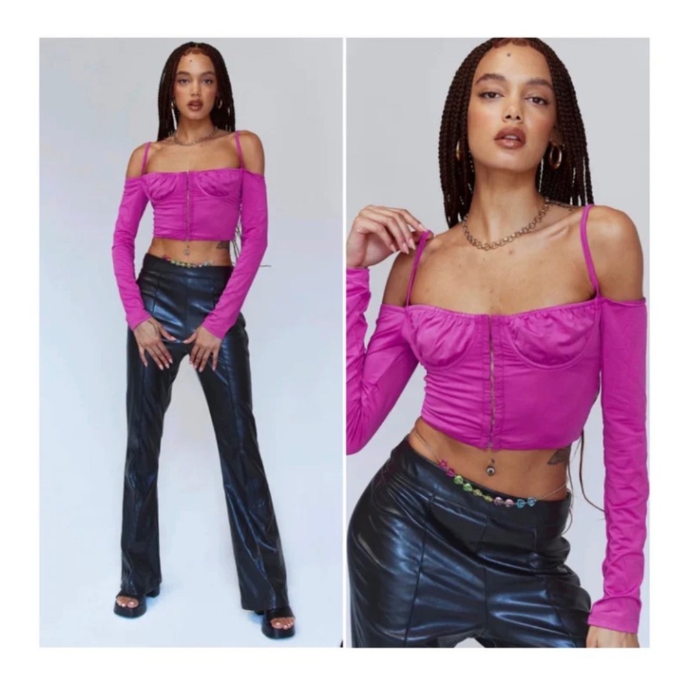 Cold-Shoulder Ruched Crop Top in Fuchsia